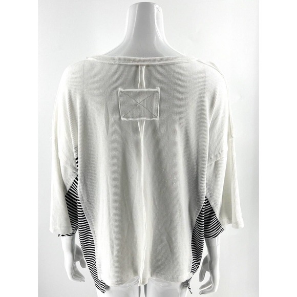 POL Top Size Medium White Black Striped Detail Ribbed Pocket Loose Oversized Fit - Picture 4 of 6